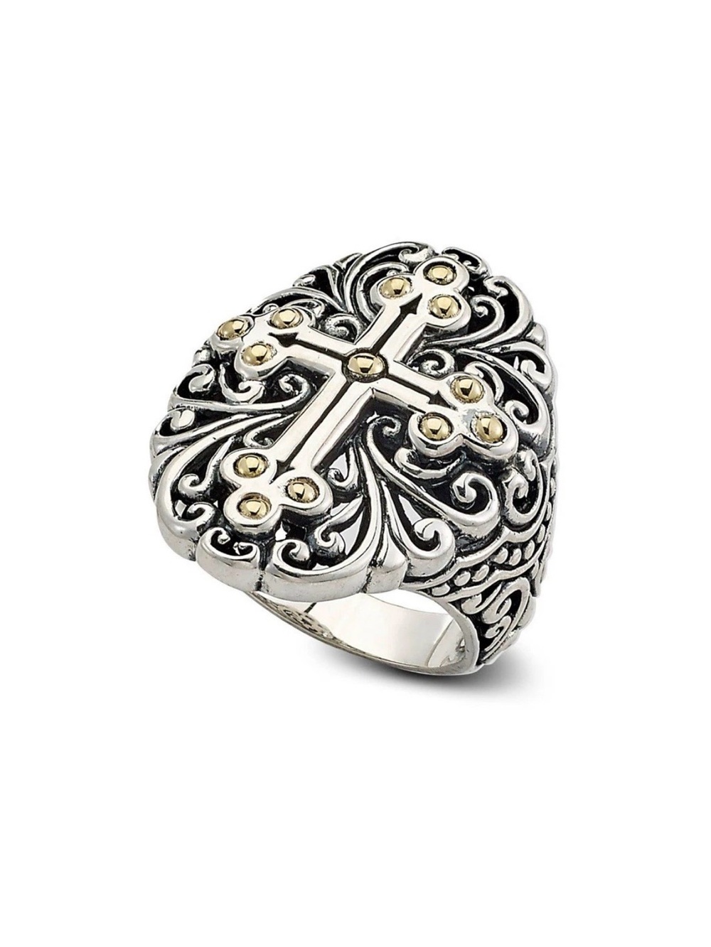 Samuel B. Heart Two Tone Sterling Silver & 18k Gold Cross Ring Size 6